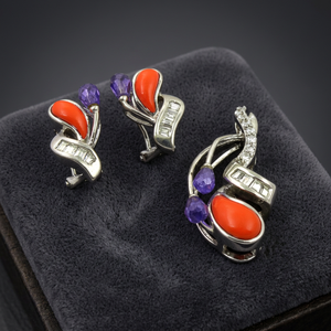 Elegante juego de piedras preciosas de amatista y colgante de coral Plata de Ley 925 para boda o regalo Piedra principal - Product Image 3