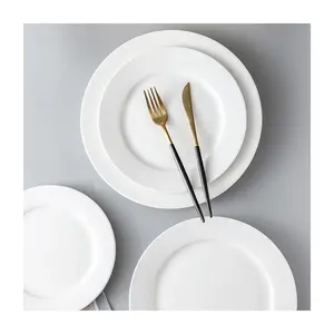 Kunden spezifischer Druck Hohe weiße japanische Teller Porzellan Abendessen Runde kreative Keramik platten Set Haushalt