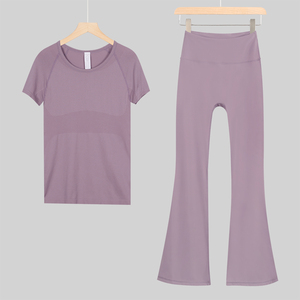 Women's Plus Size Breathable 2 Piece Gym Fitness Sportswear Set Yoga Top & <b>Leggings</b> with Solid <b>Pattern</b> Workout Wear - Product Image 3