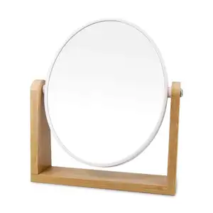 대나무 대를 가진 책상을 위한 1x/3x 확대 메이크업 거울 두 배 편들어진 360 조정가능한 책상 확대 거울