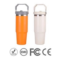 Mug de voyage personnalisé 900 ml pour voiture, isotherme sous vide en acier inoxydable 304 à double paroi, avec poignée et paille rabattable, 12-24h