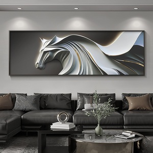 Cuadro Decorativo Moderno de Caballo a Óleo para Sala de Estar, Pintura Metálica Iluminada Enmarcada para Colgar en la Pared Detrás del Sofá - Product Image 2