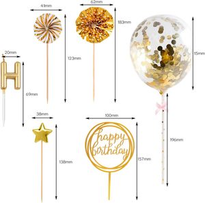 Juego de Velas de Cumpleaños, Decoración para Pastel con Velas, Confeti, Globos, Estrellas y Adornos de Abanico para Fiesta de Cumpleaños (Dorado) - Product Image 2