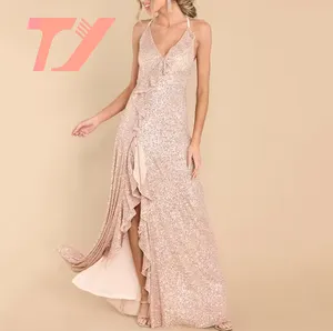 TUOYI elegantes Designer-Party-Abendkleid Damenfabrik eine Schulter Schlitz Sommerkleider individuelles Logo Maxi-Satin-Kleid