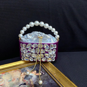 Sac à main de soirée de luxe pour femme, orné de diamants brillants, avec poignée en perles, sac à bandoulière à cordon, sac fourre-tout en velours français tendance - Product Image 4