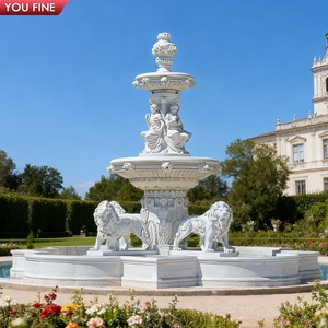 YOUFINE Fuente de Agua Grande para Exteriores, Personalizada, de Mármol Blanco Antiguo, con Dos Leones y una Dama Sentada, para Paisajes de Mansiones y Avenidas - Product Image 6