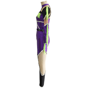 <span class=keywords><strong>Combinaison</strong></span> de danse majorette à franges vert néon violet, en maille à sequins découpée, à manches longues, pour spectacle sur scène - Product Image 4