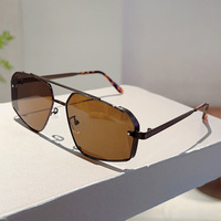 Nouvelles Lunettes de Soleil Tendance 2026 Style Européen et Américain, Monture Irrégulière, Double Pont, Branches Métalliques Simples et Modernes, Verres Polygonaux, Protection UV400