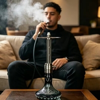 Ensemble de chicha en acier inoxydable carré givré, écologique, avec tuyau souple et coffret cadeau - Style moderne pour fumer la chicha et la shisha