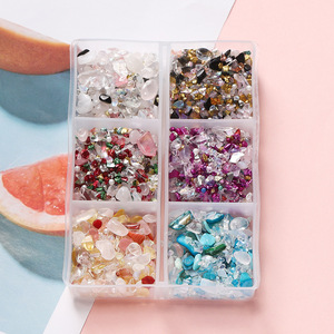 Ensemble de pierres en verre multicolores, 6 compartiments, Bling Bling, accessoires DIY pour nail art, décorations de bijoux colorées à dos plat - Product Image 3