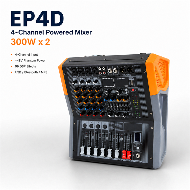 EP4D Professional 4/6/8Channel Powered Mixer 600W Audio Amplifier with 99 DSP Effects 7-Band EQ Bluetooth USB for Stage Church