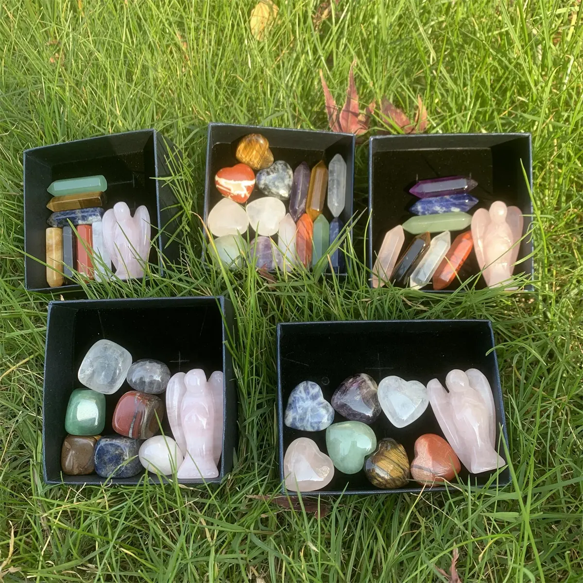 1 box/set christmas gift home decor healing chakra 1.5 in rose quartz angel with natural 7 chakra stone set