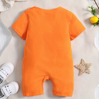 Romper Kasual Ramah Lingkungan Summer Infant 2026 Motif Hippo 100% Katun Lengan Pendek Oranye Unisex Kancing Tekan di Selangkangan