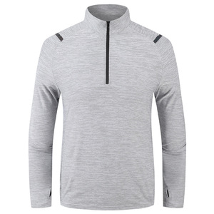 Kaos Olahraga Pria Kerah Tegak Setengah Resleting Lengan Panjang Warna Solid Kualitas Tinggi Terbaru Musim Semi Gugur Activewear ODM - Product Image 4