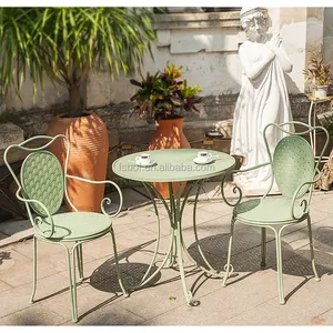 法国户外桌椅组合复古老咖啡店花园户外庭院铁艺小圆桌带椅子