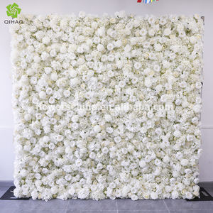 Decoración de Pared de Flores Artificiales Personalizada para Eventos en Centros Comerciales, 8 pies x 8 pies, Globos Blancos, Crisantemos, Hortensias, Rosas - Product Image 1