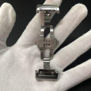Fermaglio per Orologio 18mm 21mm per <span class=keywords><strong>Cartier</strong></span> Santos Fibbia Pieghevole a Farfalla Doppia Pressione in Acciaio Inossidabile 316 Colore <span class=keywords><strong>Argento</strong></span> - Product Image 6