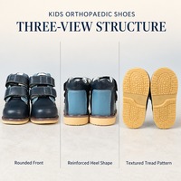 Chaussures orthopédiques montantes pour enfants bleu marine, à triple fermeture auto-agrippante réglable, bout arrondi, semelle en caoutchouc antidérapante, soutien du pied