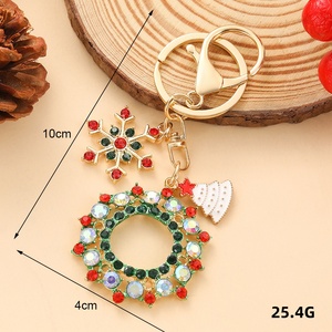 Christmas Rhinestone Keychain Bell Wreath Tree <b>Reindeer</b> Snowflake Alloy Key Ring Car Bag Pendant <b>Xmas</b> Holiday Gift Wholesale - Product Image 5