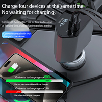 Pengisi Daya Mobil Retractable 35W PD Pengisian Cepat Kabel USB C Ganda Adaptor Pengisi Daya Mobil Tampilan Tegangan LED untuk Ponsel Tablet