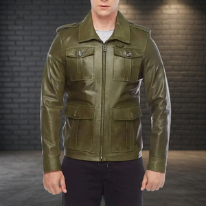 Chaqueta de Cuero Vacuno Unisex Casual con Cremallera, Teñido Liso, Resistente al Viento, Transpirable y con Logotipo Frontal, Precio al por Mayor - Product Image 2