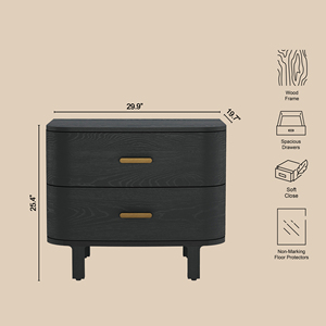 Black Nightstand with Two <b>Drawers</b> Modern Minimalist Design Bedroom <b>Storage</b> Unit - Product Image 4