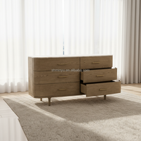 Commode à 6 tiroirs en chêne massif de style minimaliste français MYHOME, construction artisanale durable, rangement moderne pour chambre à coucher