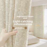 Cortina Opaca con Diseño Floral Personalizable, de Doble Cara, Jacquard Chenille, Color Crema Francés, Ecológica, 100%