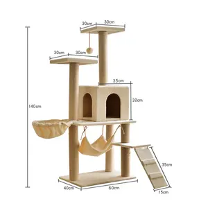 עץ באיכות גבוהה מודרני גדול חתול דירה עץ מטפס עם ריהוט מגדל כדור קטן עמוד שריטות לגורים בית חיות מחמד משחק