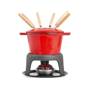 Ensemble de pot à fromage en fonte émaillée, pot à <span class=keywords><strong>fondue</strong></span> et à ragoût multi-usages avec brûleur à alcool, ustensiles de cuisine à domicile (2,5 L) - Product Image 1