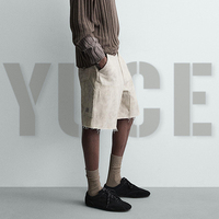 YUCE En gros Nouveauté été Streetwear Short en jean délavé au sable pour homme, Jorts à ourlet brut, Short en jean à double genouillère en toile