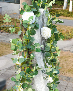 Guirlande d'eucalyptus avec <span class=keywords><strong>Ross</strong></span> blanc 6 pieds vignes artificielles fausse soie verte feuilles d'eucalyptus pour décor de toile de fond de mariage - Product Image 4