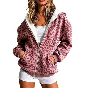 <span class=keywords><strong>Felpa</strong></span> con Cappuccio e Zip da Donna Autunnale con Stampa <span class=keywords><strong>Leopardata</strong></span> 3D e Patchwork Casual - Product Image 4