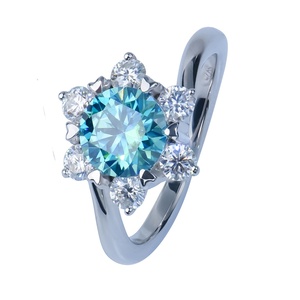 Bague en moissanite Xingyue en gros 2024, 1 carat, style fleur, pierre en moissanite, bague bleu océan pour femme - Product Image 1