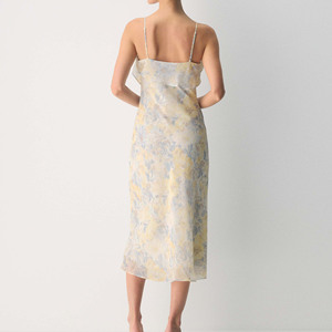 Vestido Midi de Gasa con Estampado Floral Acuarela para Mujer, Cuello Drapeado, Tirantes Finos, Elegante y Fluido para Vacaciones y Fiestas - Product Image 3