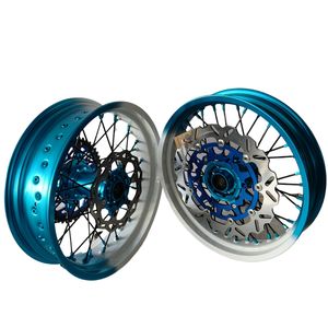 Jeu de roues 17 pouces pour GAS GAS EC <span class=keywords><strong>2022</strong></span> Jantes bicolores bleues et blanches Supermoto Motard Spoke Wheels - Product Image 1