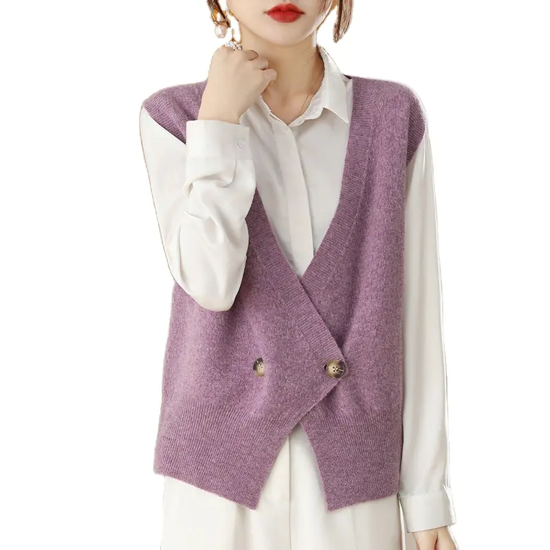 Spring Vest Female 2023 New V Neck Knitted Cardigan Women With Outer Cricket Sleeve Non Sleeve Loose Placket Vest Sweater