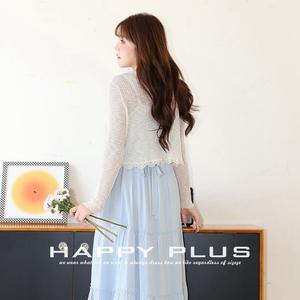 Cárdigan de punto con ribete de encaje Happy Pl, color albaricoque y blanco, para mujer, talla grande, cuello en V, con volantes, chal ligero para primavera/verano N8935 - Product Image 5