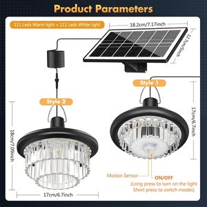 Lustre <span class=keywords><strong>solaire</strong></span> 222 LED avec télécommande, 3 modes, double couleur, lampes solaires suspendues <span class=keywords><strong>pour</strong></span> extérieur et intérieur, luminaires suspendus <span class=keywords><strong>pour</strong></span> <span class=keywords><strong>gazebo</strong></span>, véranda - Product Image 2