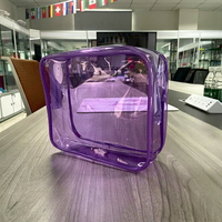 Trousse de Toilette Portable en Plastique Transparent Violet, Petite Taille, Fermeture Éclair, Style Simple, Sac de Maquillage de Voyage