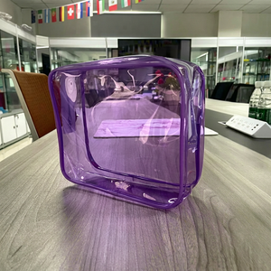 Clear Purple Plastic Cosmetic Case Small Size Zipper Closure Portable Toiletry Pouch Simple Style Travel <b>Makeup</b> <b>Bag</b> - Product Image 1