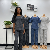 Nouvel ensemble deux pièces unisexe été 26 : T-shirt court, pantalon long, pull, pantalon de survêtement, délavé, taille haute, avec lettres, effet usé, pour le commerce international