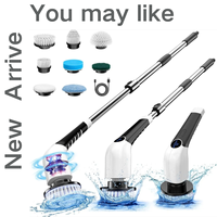 Brosse de Nettoyage Électrique Rotative sans Fil Rechargeable avec Manche d'Extension et Brosses Adaptatives