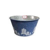 Seau de rangement en métal gaufré vert vintage motif sapin de Noël, avec deux poignées, en fer, pour fête de Noël, jardin et arrangements floraux