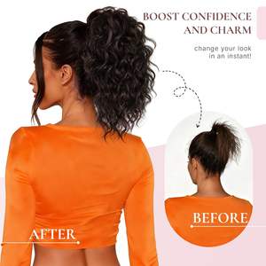 Estensione per Coda di Cavallo Sintetica Resistente al Calore, Stile Bohémien, Ricci Morbidi, Marrone Scuro, 12 Pollici, con Clip a Pinza per Donne - Product Image 3