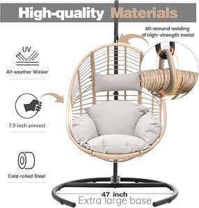 كرسي متأرجح خارجي كبير الحجم من الخوص مع حامل وسادة مقاومة للأشعة فوق البنفسجية - Product Image 4