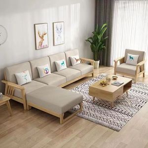Nordic Solid Wood <b>Sofa</b> L-Shaped Upholstered Fabric Corner <b>Sofa</b> For Small Apartments Living Room Furniture - Product Image 4
