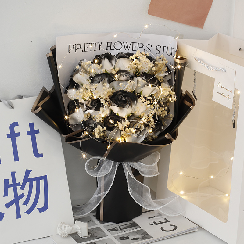 Ciel étoilé + 19 roses [Chevalier noir] Sac cadeau avec lumière