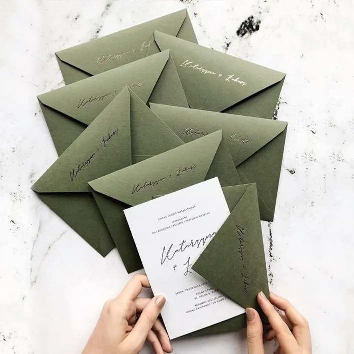 Cartão de envelope para festa de aniversário, impressão personalizada folha de ouro com envelope