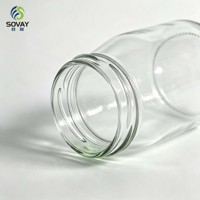 Botol Kaca Kosong Bentuk Bulat Pendek 215ml Tanpa Tutup, Wadah Kaca Transparan untuk Rempah-rempah, Kacang, Madu, Selai, Kemasan Makanan